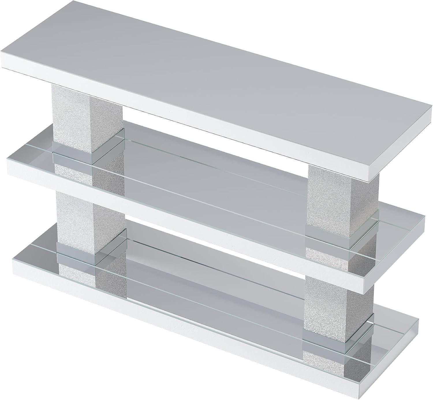 Mirrored Table, 46" Silver Entryway Table with 3-Tier Storage 