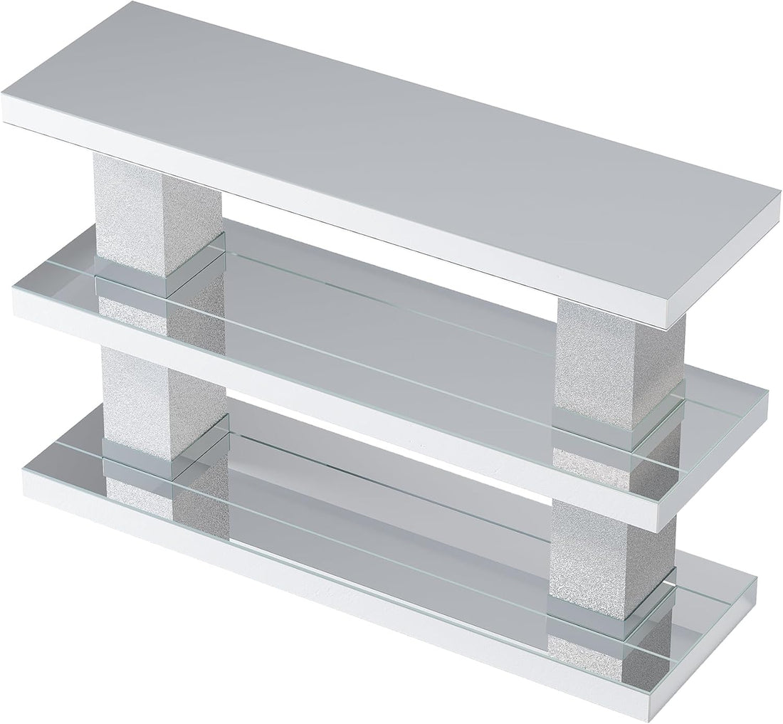 Mirrored Table, 46" Silver Entryway Table with 3-Tier Storage 