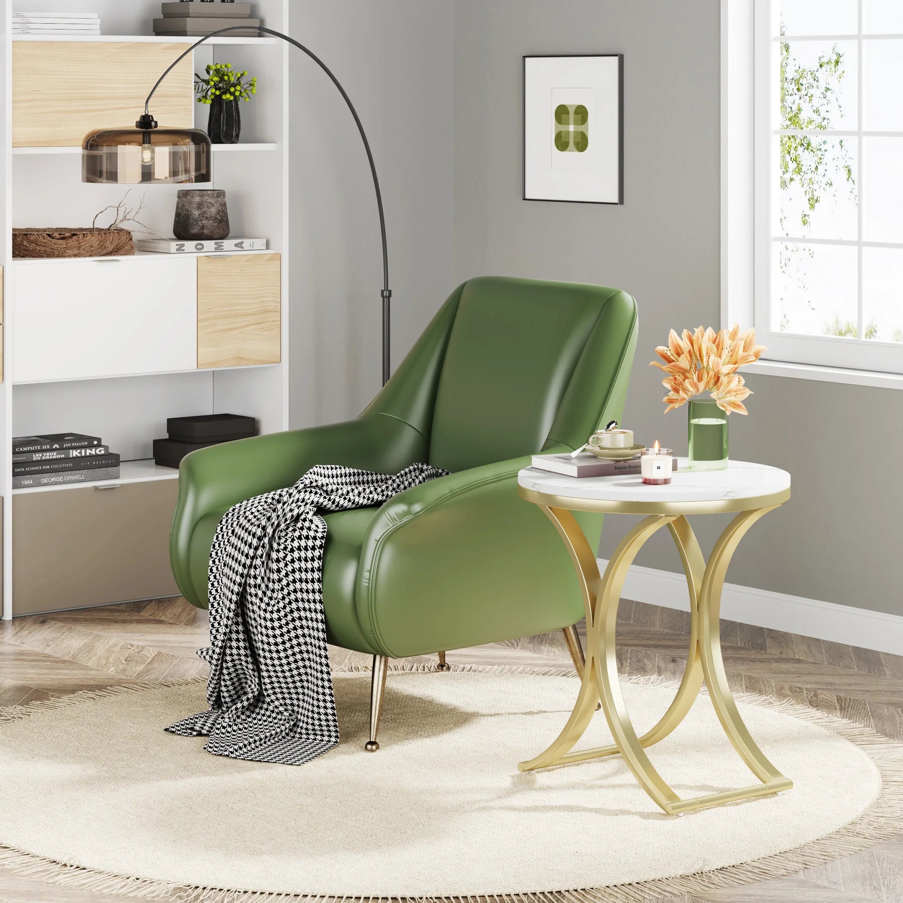 White Gold Side round End Table Modern Small Coffee Table