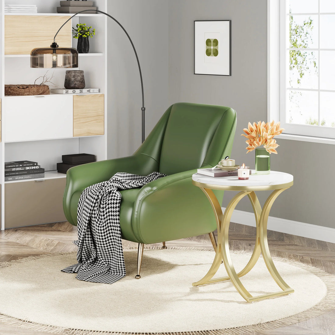 White Gold Side round End Table Modern Small Coffee Table
