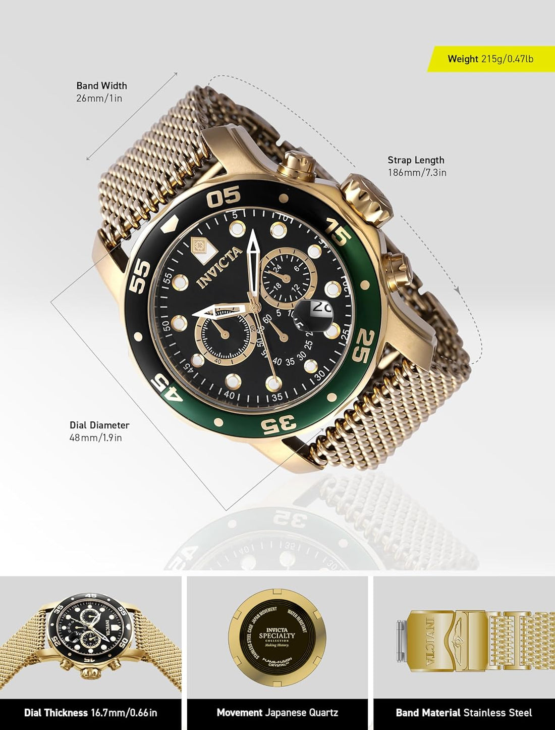 Mens Pro Elite Stainless Steel Watch 