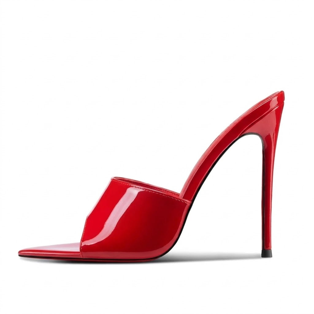 Women's Black Pointed Toe Stiletto Mule Heels – Sexy Slip-On High Heel Sandals for Parties