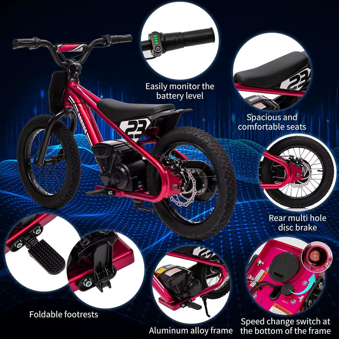 New Electric Dirt Bike for Kids Motorcycle Multi Speed