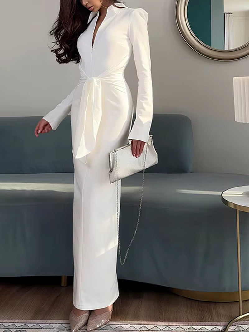 New V-Neck Long Sleeve Wrap Hips Women Party Dress Wear