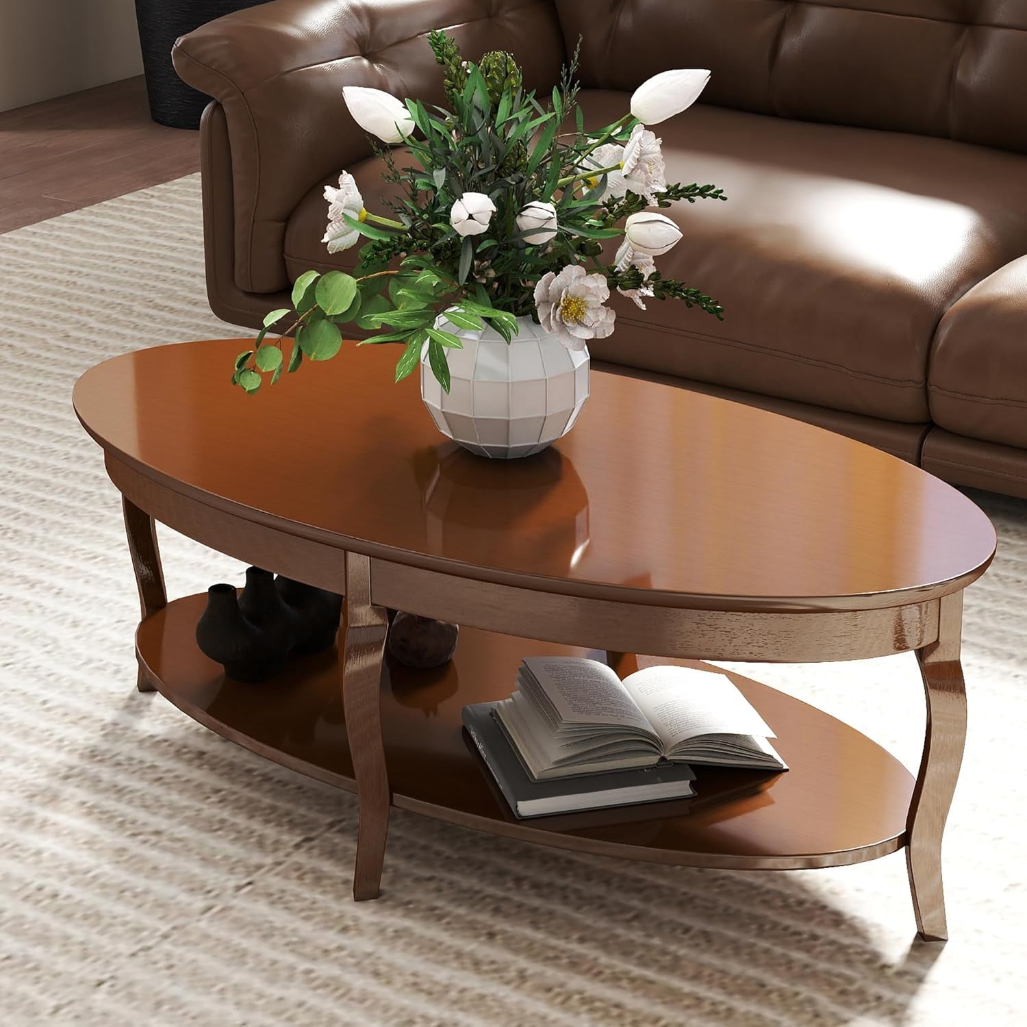 New Oval Wood Coffee Table Antique Living