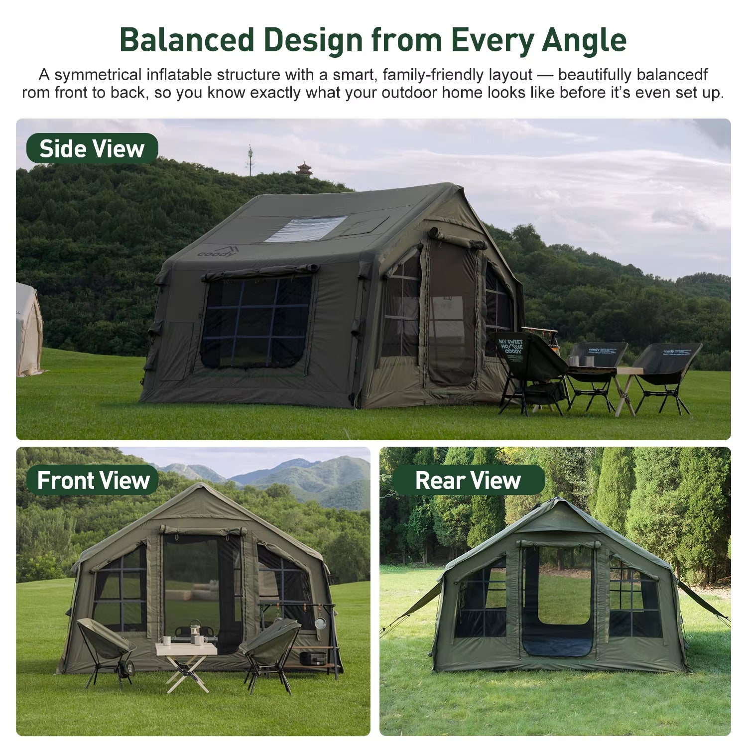 Coody 8.0 Air Tent-Army Green Cotton Fabric Family 3-6 Person Portable Luxury Durable Inflatable Outdoor Folding Portable Tent