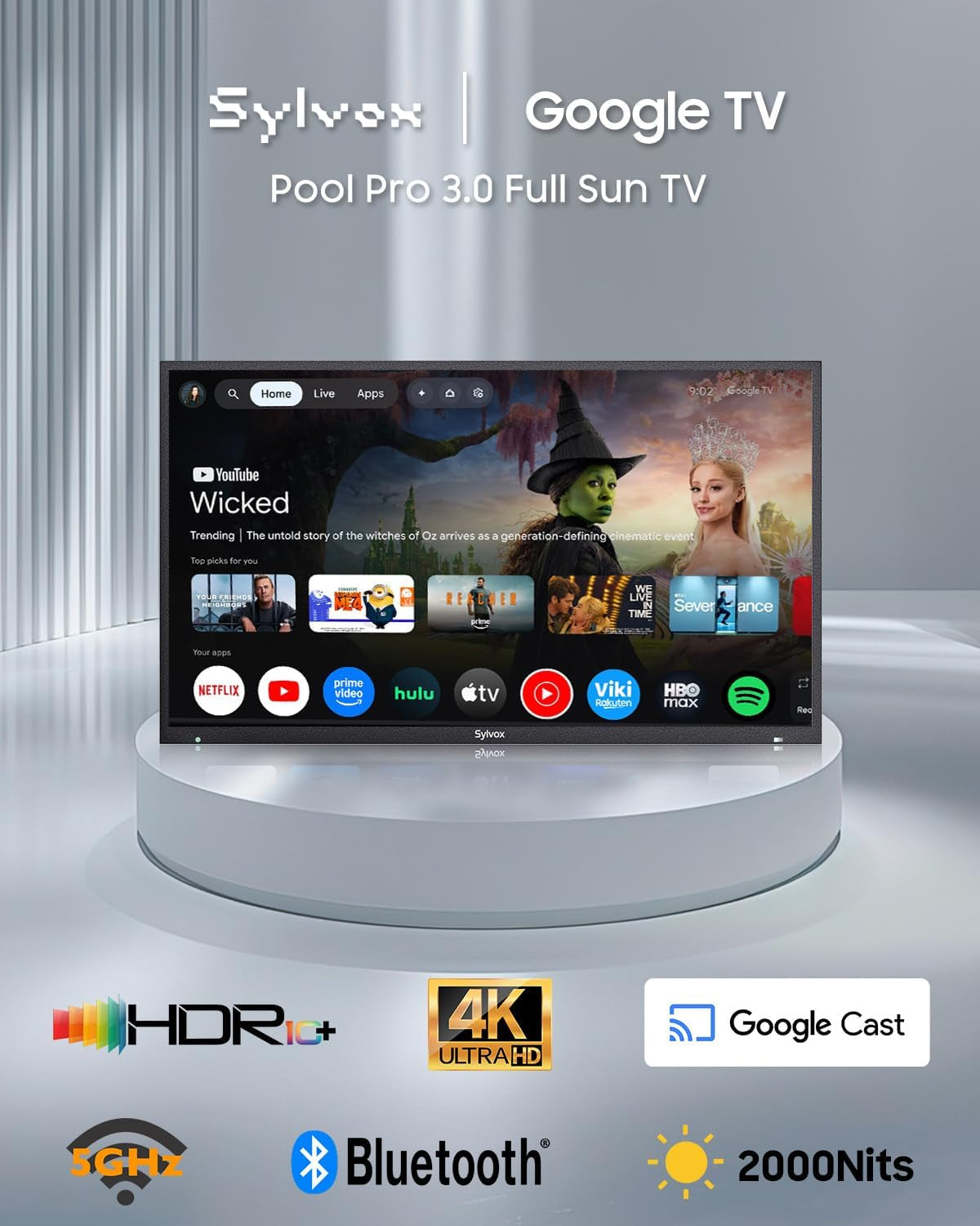 Outdoor TV, 55-Inch Waterproof Smart TV, 2000 Nits Full Sun TV, 4K, Dolby Atmos, HDR10, Weatherproof Television with Voice Assistant Remote (Pool Pro 2.0, Latest Model)