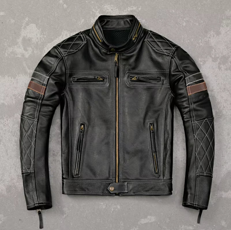 Genuine Leather Jacket Men Top Layer Cowhide Coats Spring Autumn Leather Coat Mens Moto & Biker Jackets Jaqueta Masculina