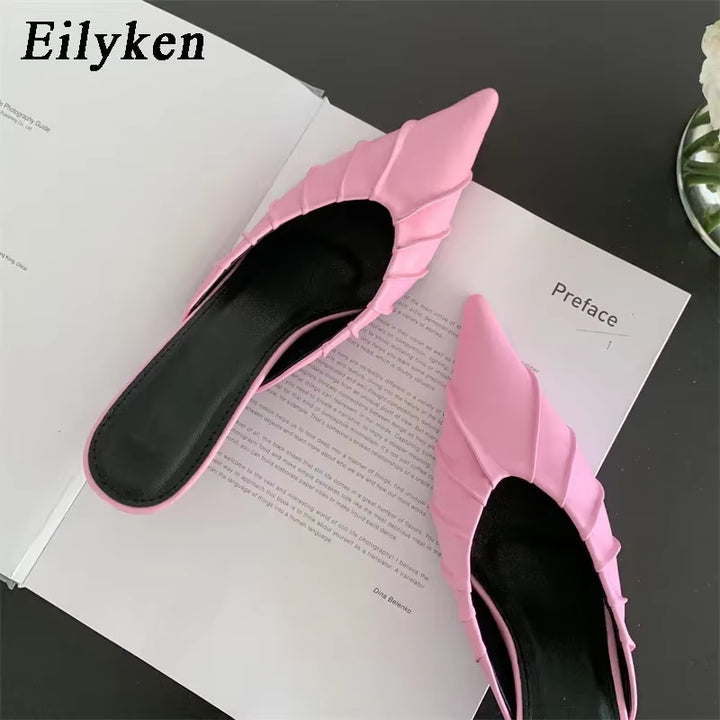 Premium Fashion Purple Pink Pointed Toe Women Slippers Concise Casual Thin Low Heels Ladies Mules Slides Shoes