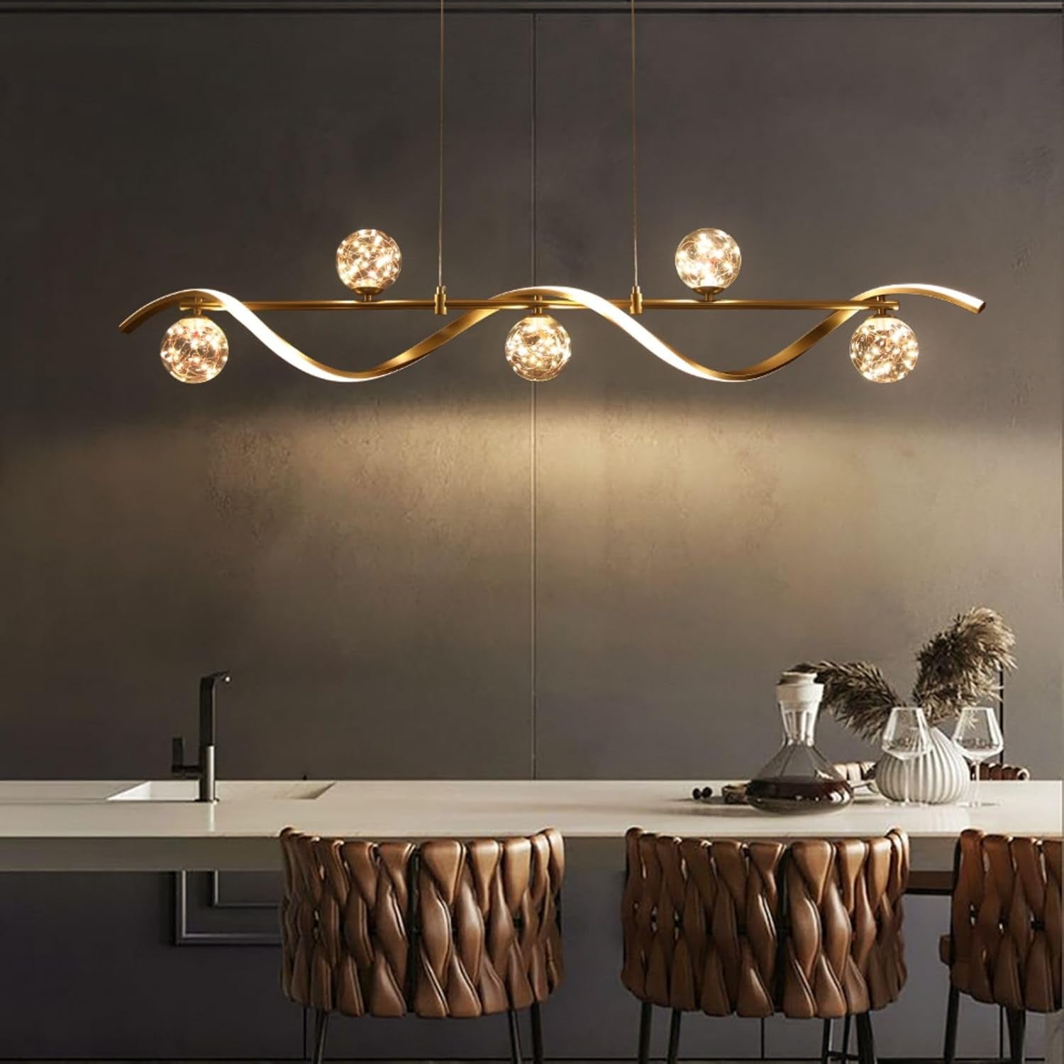 Kitchen Island Light with Glass Globes, 51.2" Gold Chandelier Pendant 