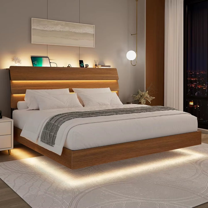Premium Designed Bed Frame King with Led Lights and Charging Station