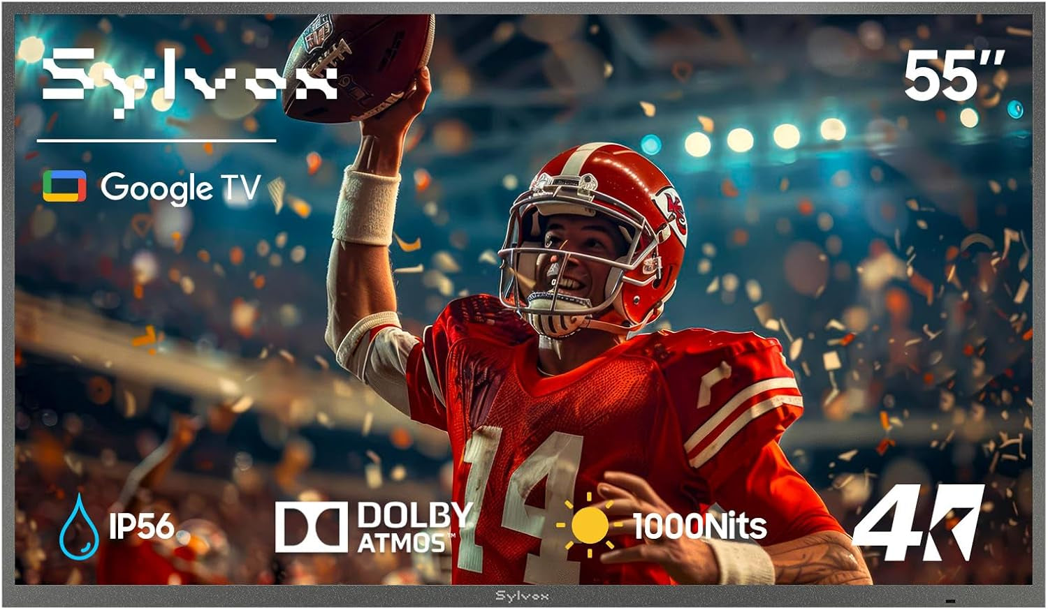 Outdoor TV, 55-Inch Waterproof Smart TV, 2000 Nits Full Sun TV, 4K, Dolby Atmos, HDR10, Weatherproof Television with Voice Assistant Remote (Pool Pro 2.0, Latest Model)