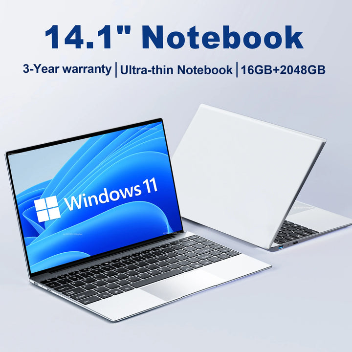 New 14.1" Ultra Slim Laptop 16GB RAM 2TB SSD  N3700 Notebook Gamer 1920*1080 Display Office Study Computer PC Windows 11 Pro