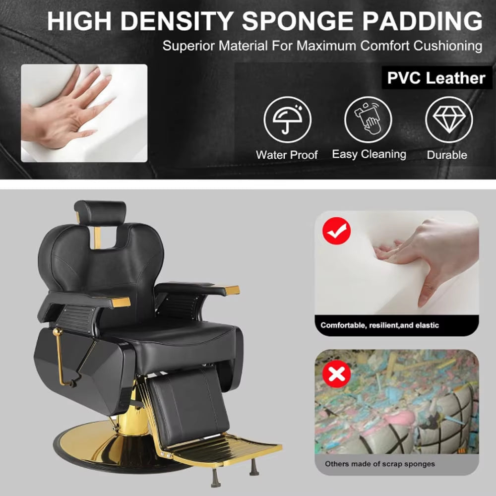 Luxury Gold Heavy Duty Hydraulic Reclining Salon Chair