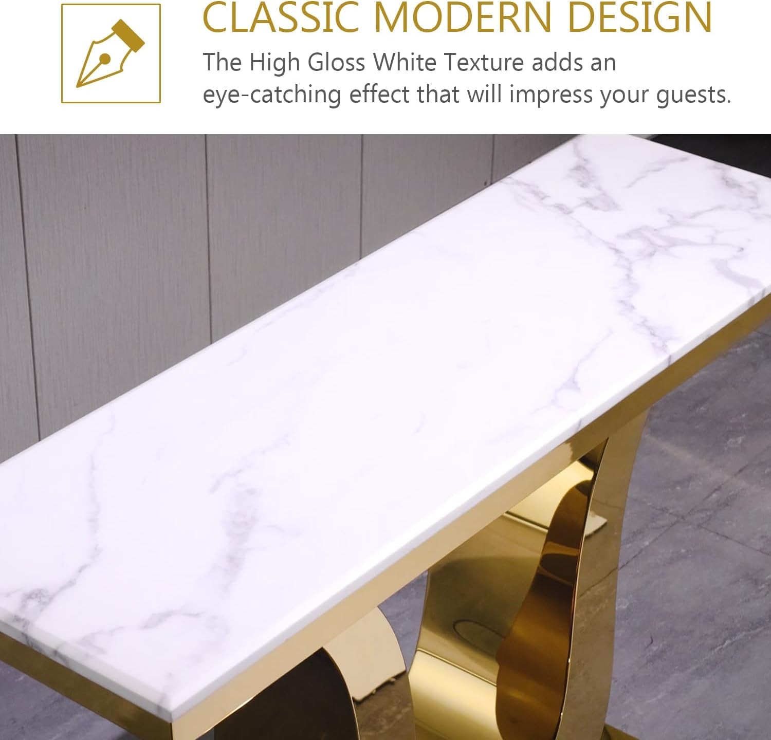 Elite Gold Console Living Room Sofa Table, 50" Rectangle Designed 