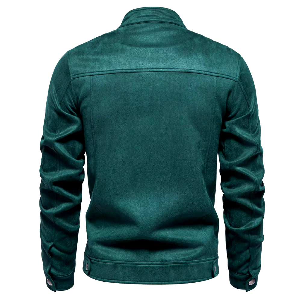 New Men'S Stand Collar Zip Suede Jacket Fashion Casual Business Faux Leather Trucker Jackets Coat for Men