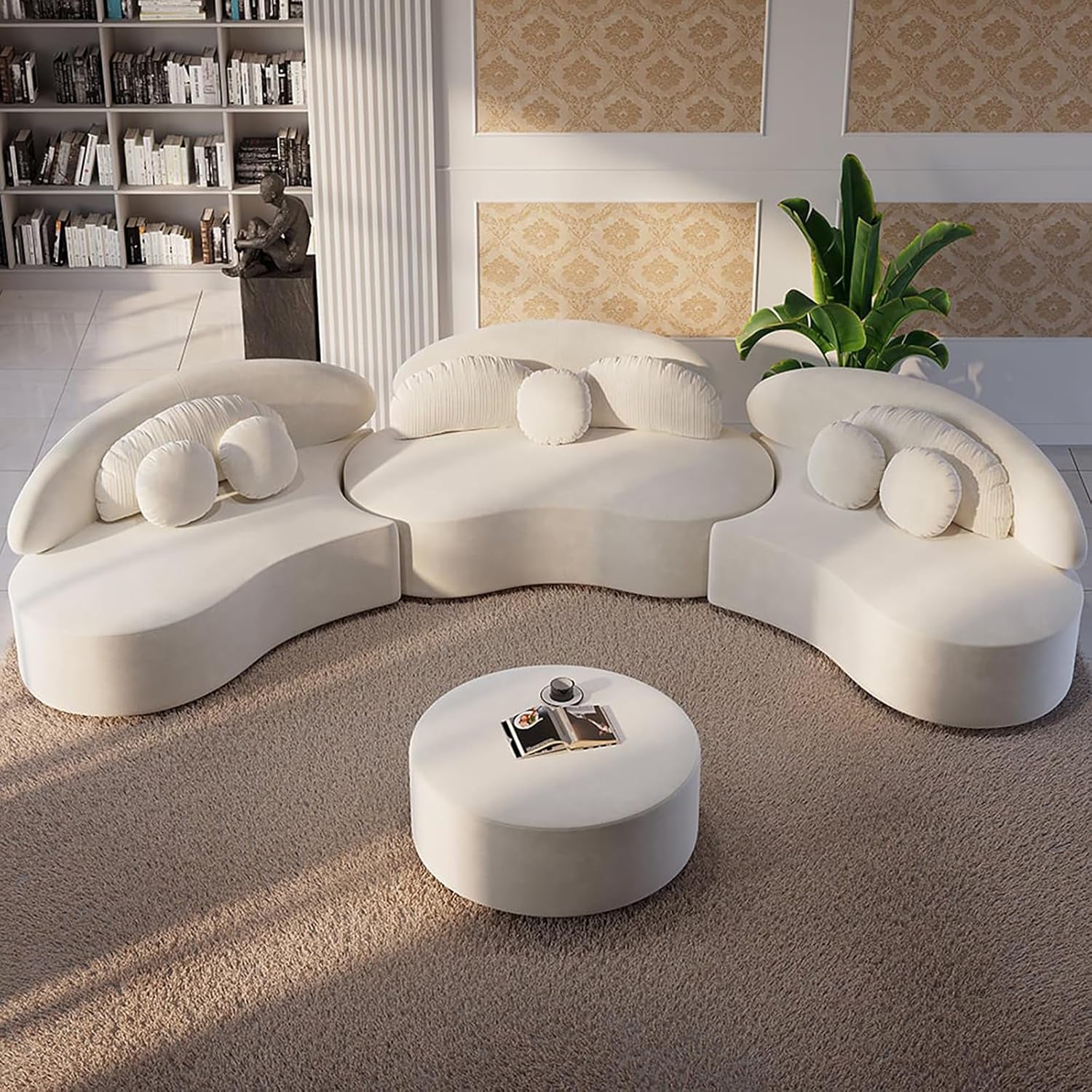 Modern 7-Seat Curved Modular Sectional Sofa, with Ottoman
