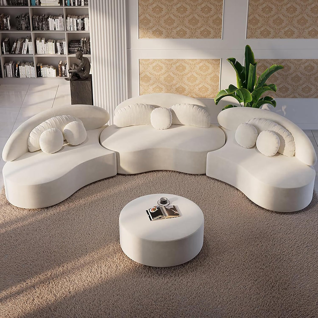 Modern 7-Seat Curved Modular Sectional Sofa, with Ottoman