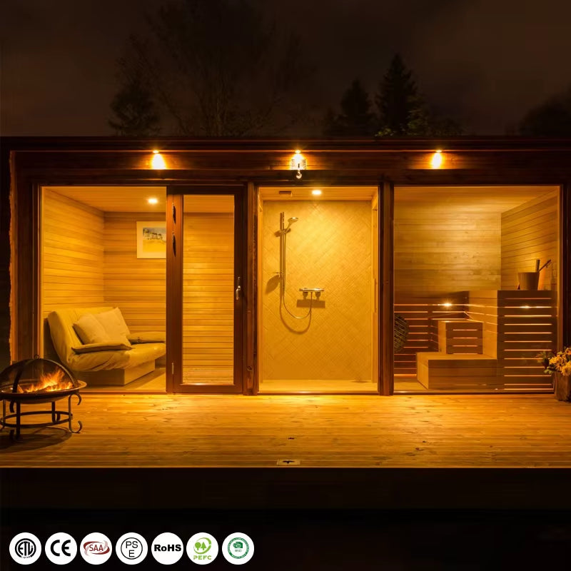 Outdoor Square Sauna Room 8-12 Person Use Large Wooden Sauna for Resort Dry Steam Sauna