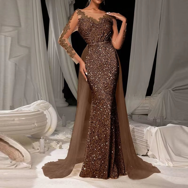 Women Wedding Party Casual Long Sleeve Slim Fit Evening Dress