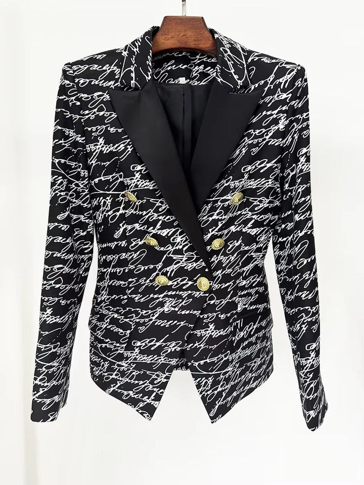 Women High Street Designed Jacket Women'S Love Letters Printed Double Breasted Blazer