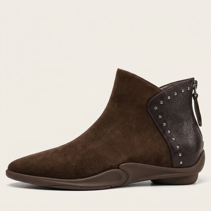 Women's Natural Suede Leather Sheepskin Ankle Boots – Pointed-Toe Rivet Design