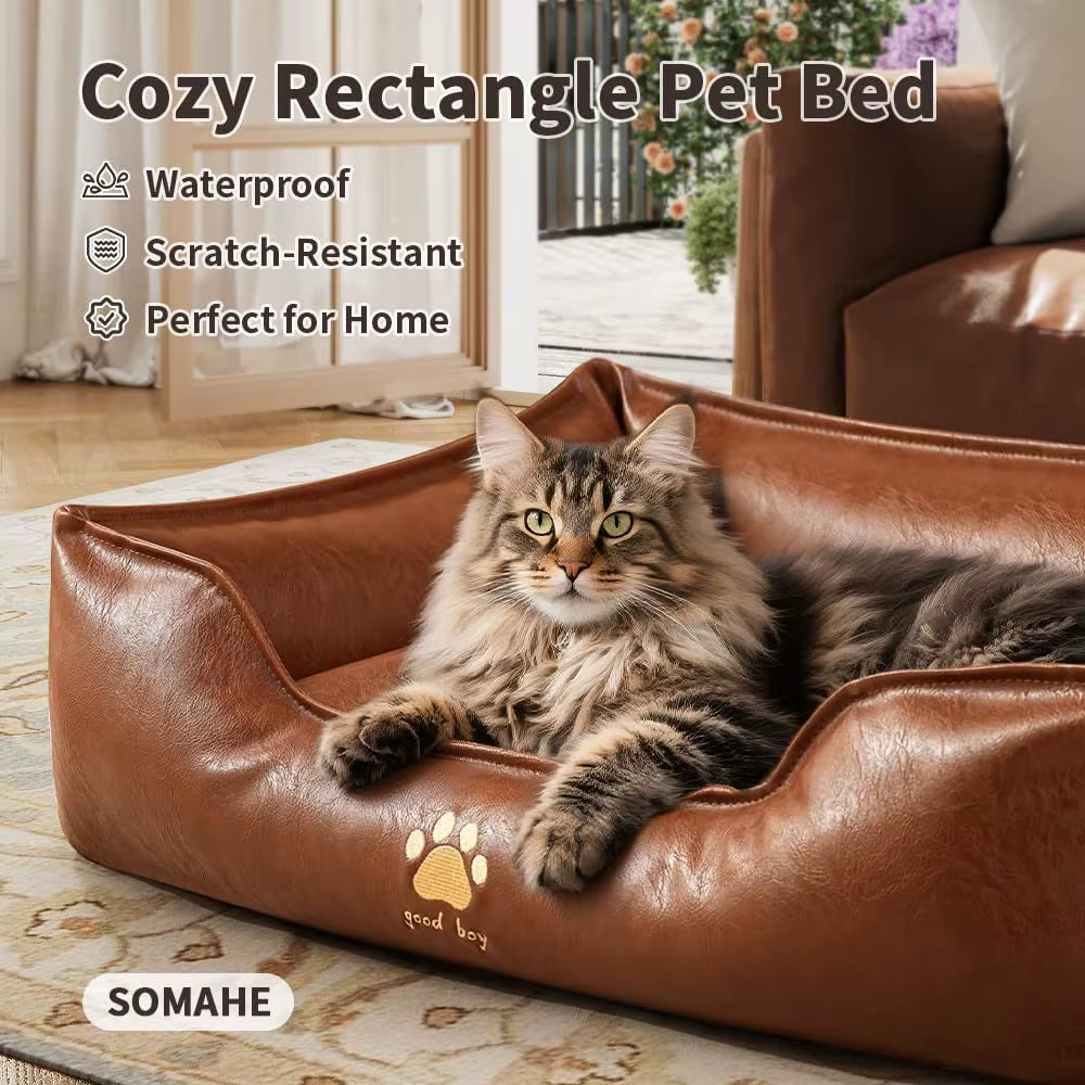 Premium Leather Cat Bed for Indoor Cats & Small Dogs 