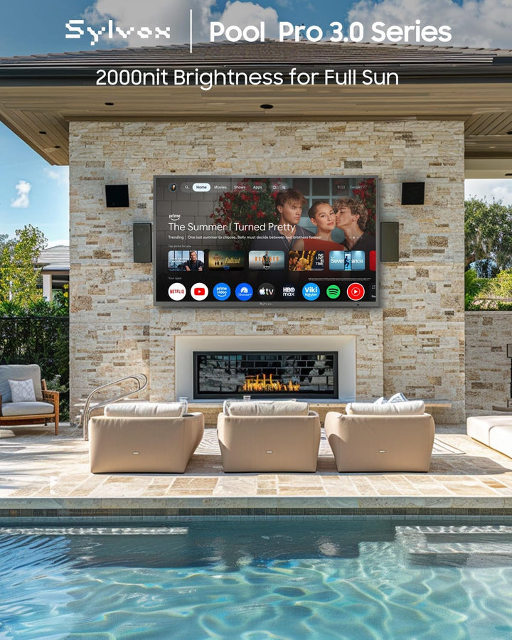 Outdoor TV, 55-Inch Waterproof Smart TV, 2000 Nits Full Sun TV, 4K, Dolby Atmos, HDR10, Weatherproof Television with Voice Assistant Remote (Pool Pro 2.0, Latest Model)