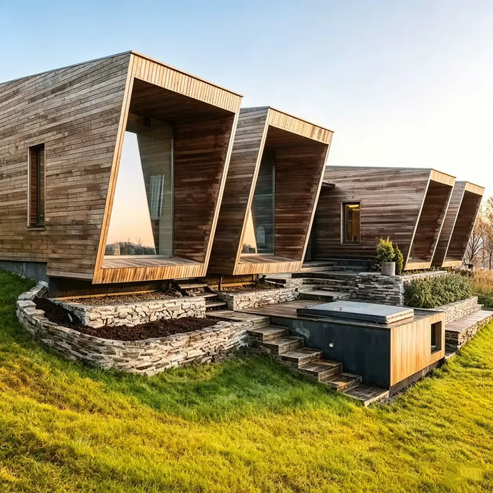 High Performance Insulation Luxury Sips Prefab Tiny Cabin for Airbnb Resort Glamping Remote Living Commercial Holiday Park