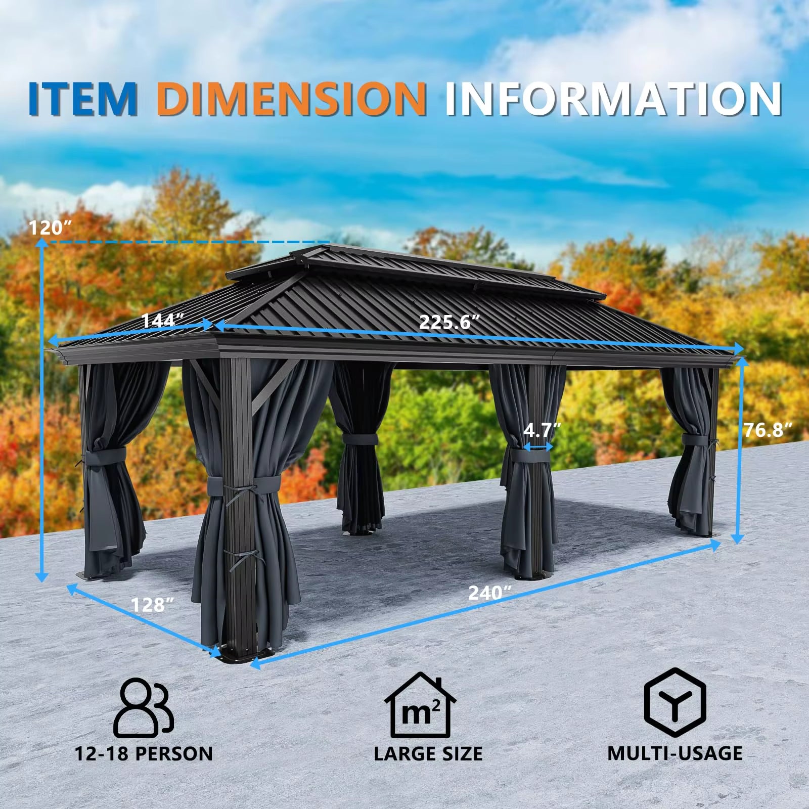 New Hardtop Gazebo with Metal Roof, Heavy Duty with Curtains
