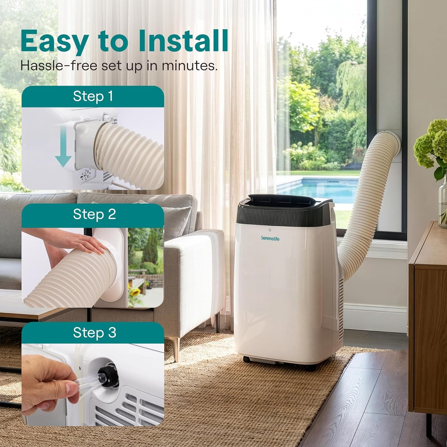 Small Air Conditioner Portable 10,000 BTU with Built-In Dehumidifier - Portable AC Unit for Rooms up to 450 Sq Ft - Remote Control, Window Mount Exhaust Kit