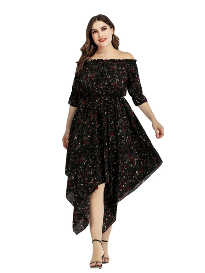 New Summer Dress for Woman Fashion Slash Neck Floral Print 