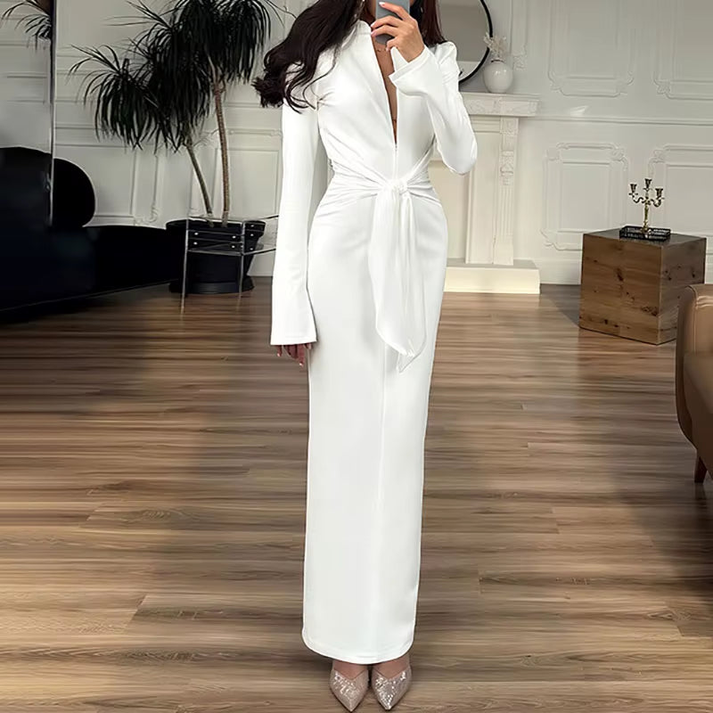 New V-Neck Long Sleeve Wrap Hips Women Party Dress Wear