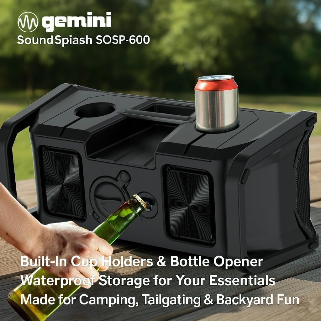 Gemini Floating Pool Speaker — IP67 Waterproof Bluetooth Party Speaker with 20Hr Battery, RGB LED Lights, Cup Holders & Mic/Guitar Inputs (Soundsplash Ultra)