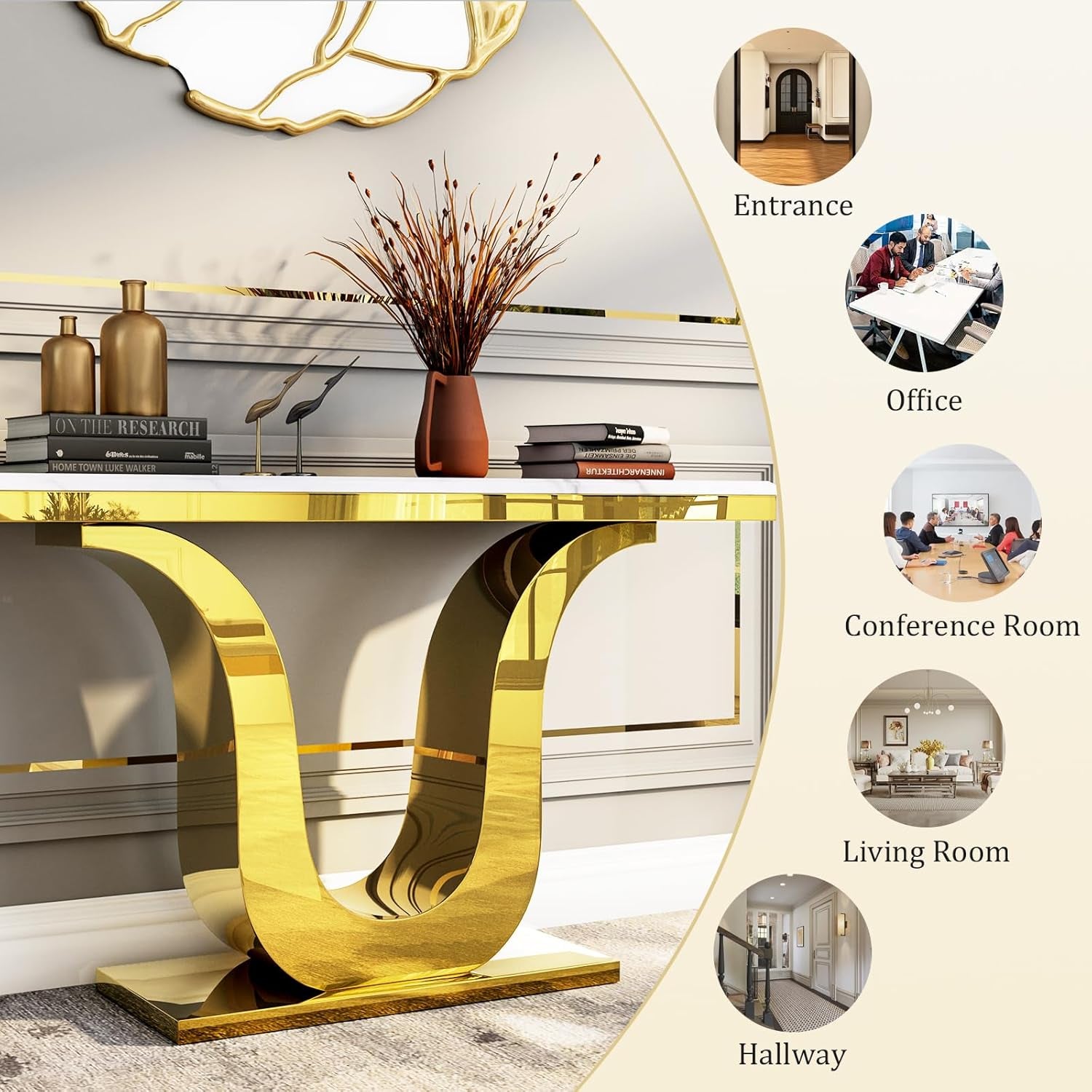 Elite Gold Console Living Room Sofa Table, 50" Rectangle Designed 