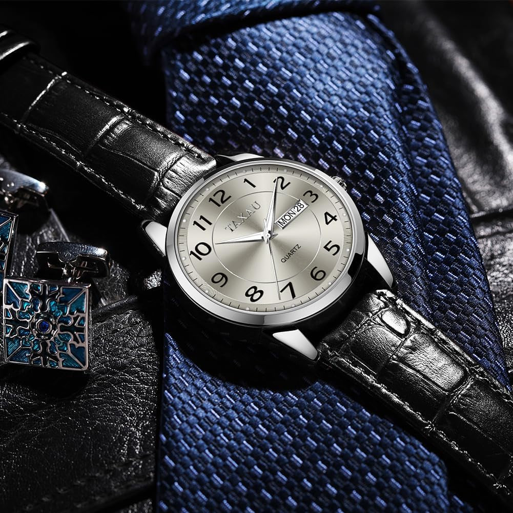 Watches for Men Luxury Analog Waterproof Classic Leather Large Face Simple Easy Read Quartz Minimalist Dress Day Date Quartz Mens Watches
