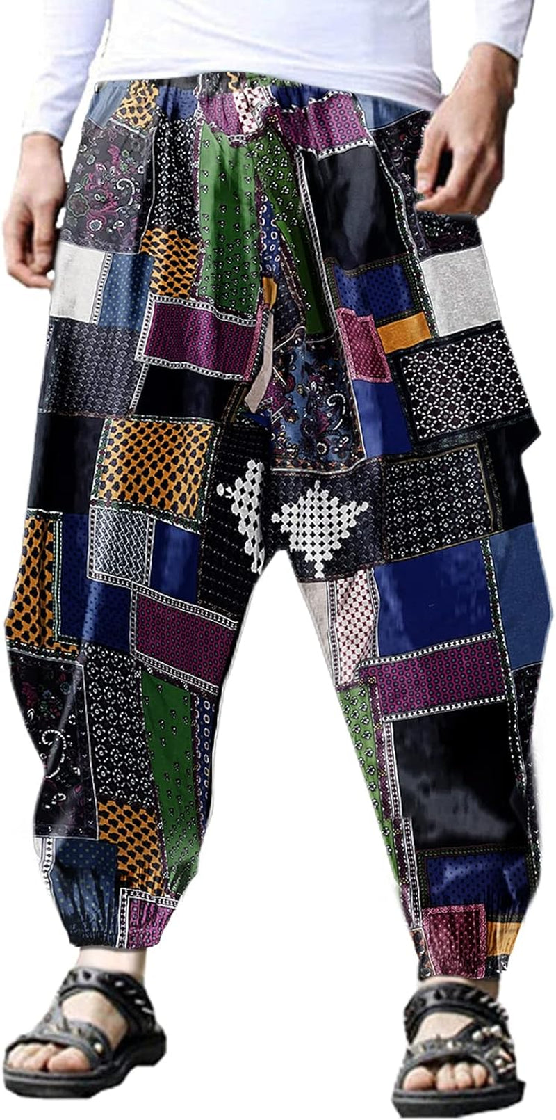 Mens Casual Pants Loose Stretchy Waist Trousers