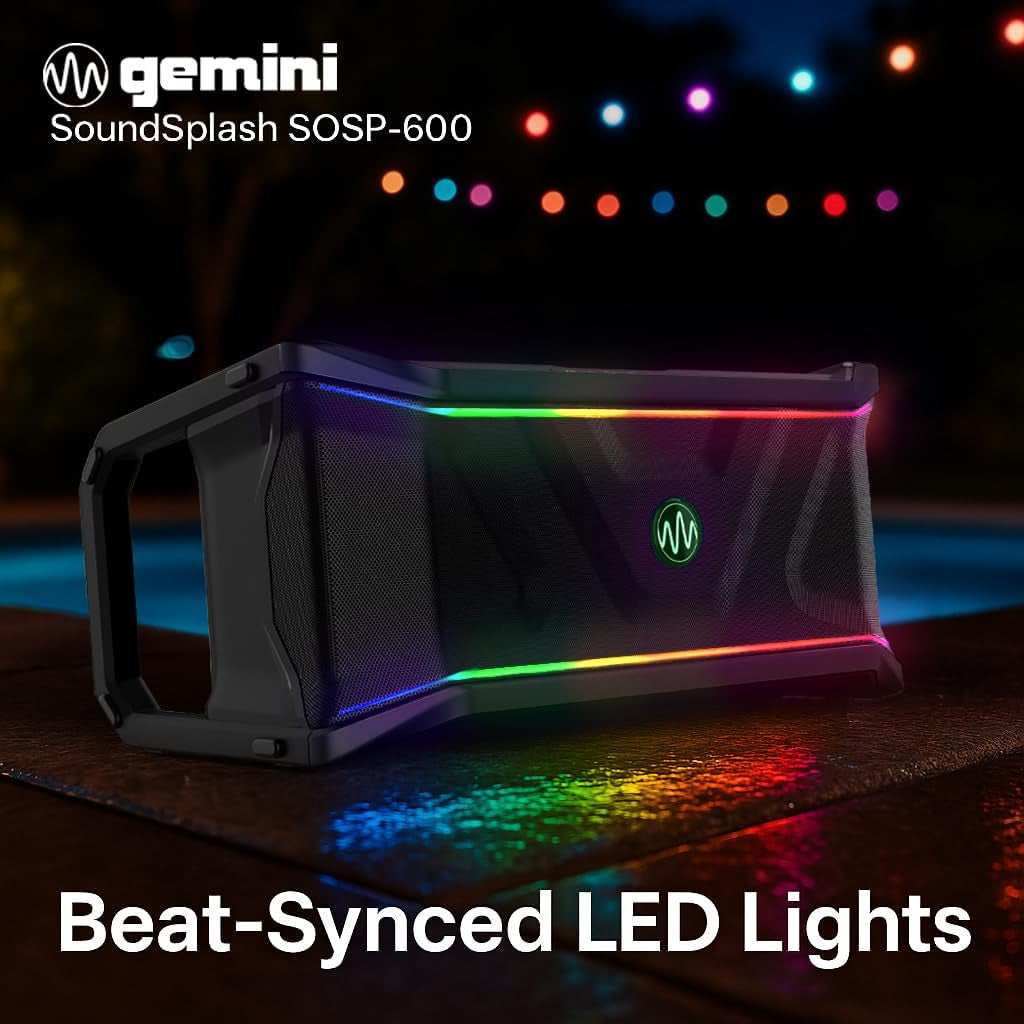 Gemini Floating Pool Speaker — IP67 Waterproof Bluetooth Party Speaker with 20Hr Battery, RGB LED Lights, Cup Holders & Mic/Guitar Inputs (Soundsplash Ultra)