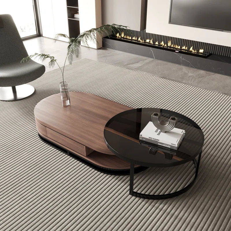 New Tyanii Coffee Table Set with Drawer and Glass Table