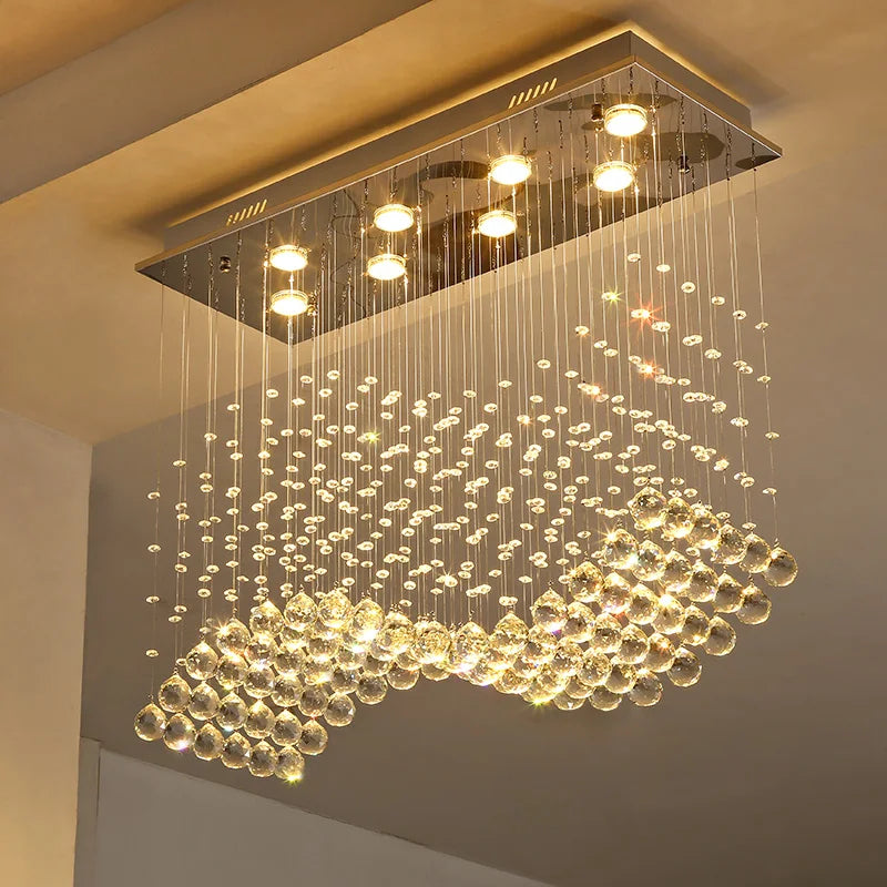 Vintage Rectangle Crystal Lamp Dining Room Chandelier Home Lighting