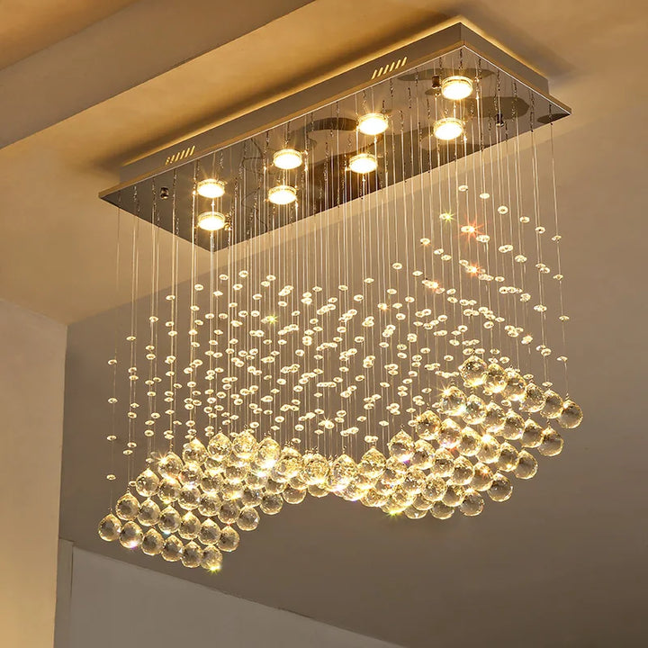 Vintage Rectangle Crystal Lamp Dining Room Chandelier Home Lighting