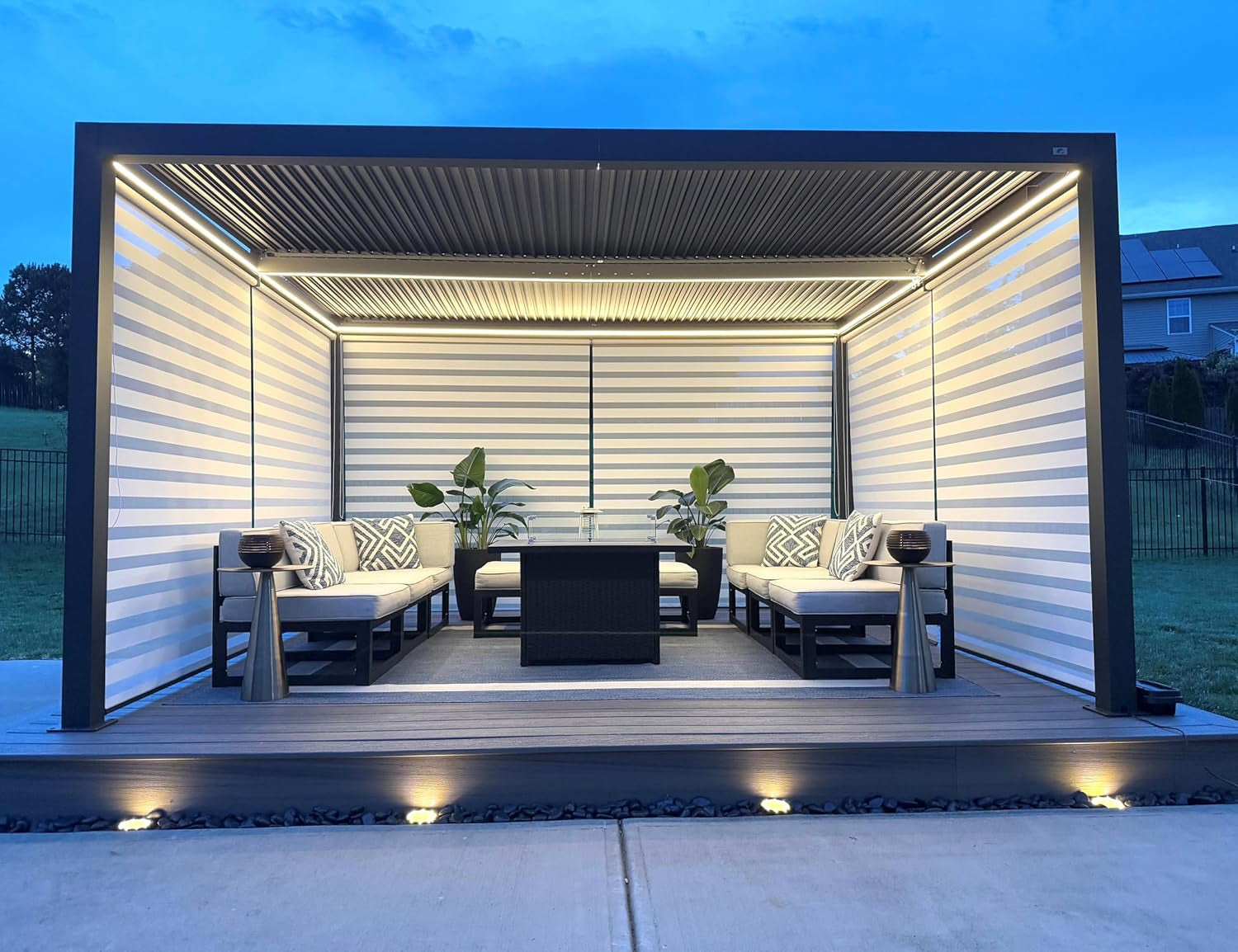 LED Louvered Pergola Adjustable Roof Integrated Strip Lights Gazebo