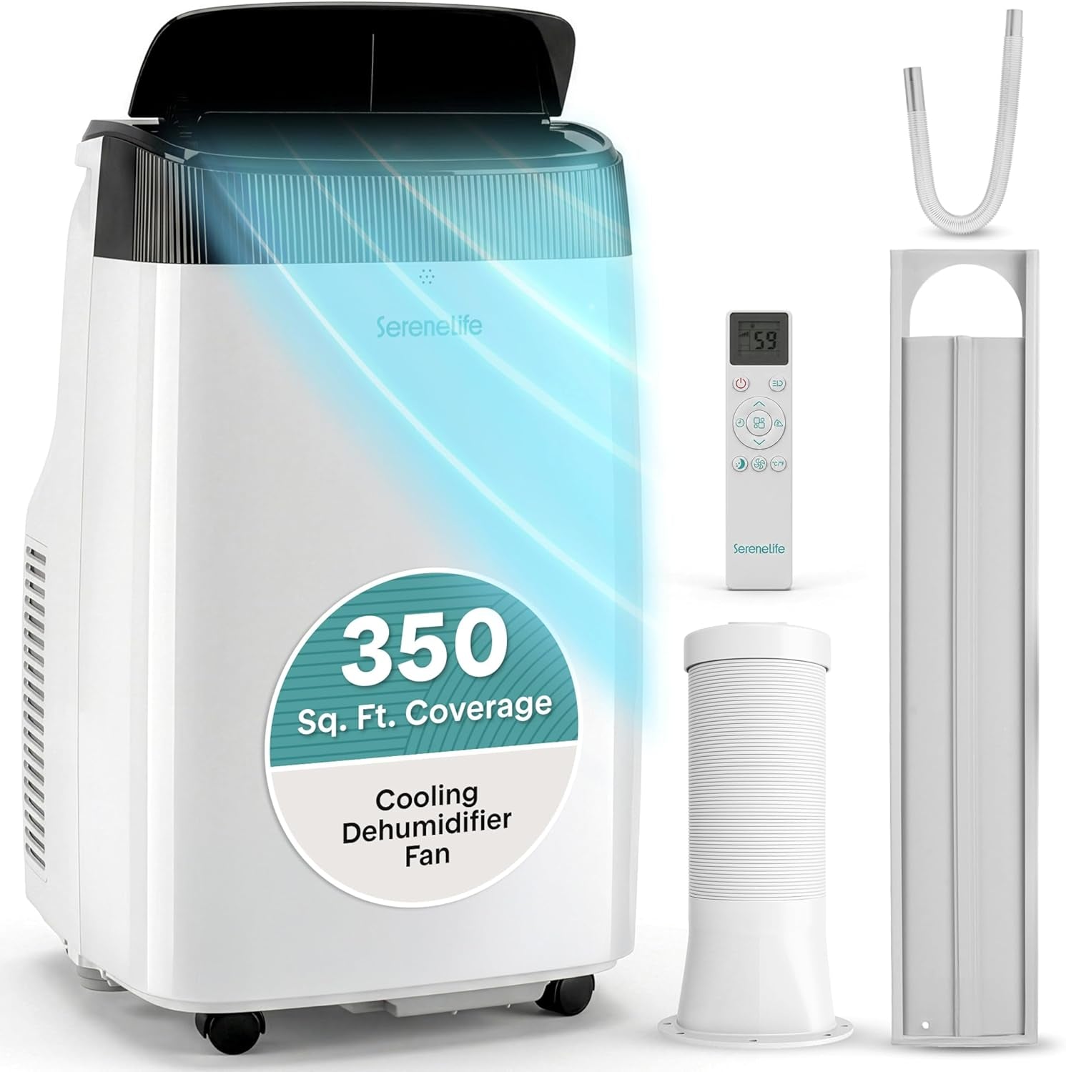 Small Air Conditioner Portable 10,000 BTU with Built-In Dehumidifier - Portable AC Unit for Rooms up to 450 Sq Ft - Remote Control, Window Mount Exhaust Kit