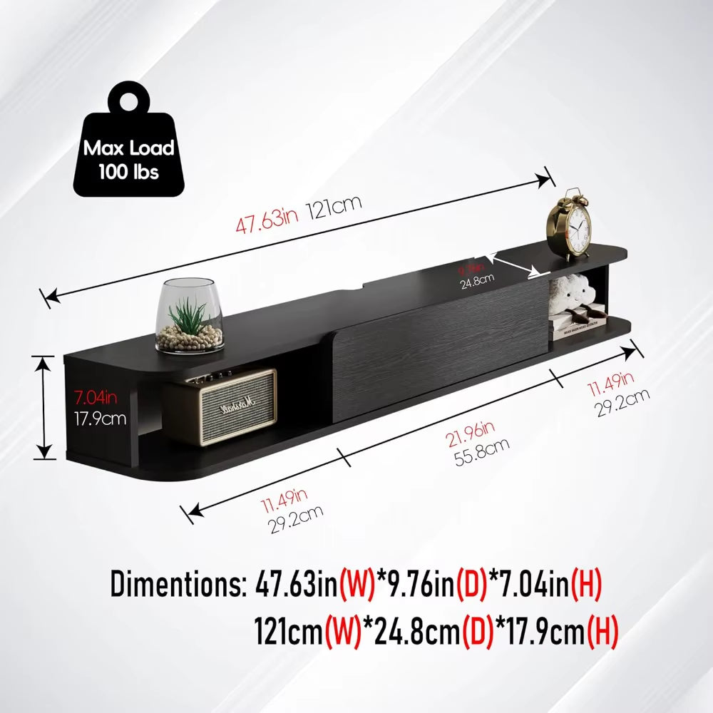 Wall-Mounted Floating TV Stand with Drawer, 47 Inch Console 