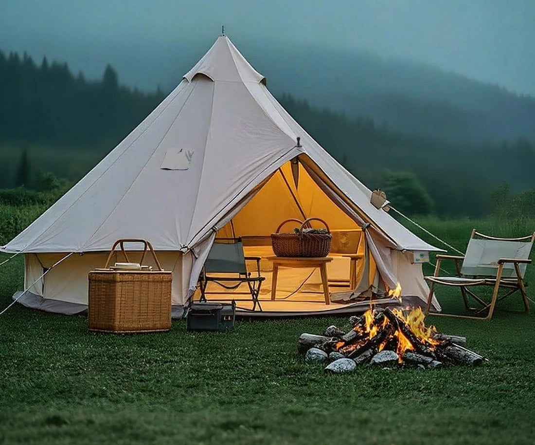 Canvas Bell Tent Yurt Tent 4 Seasons for Camping 100% Cotton Glamping Tents with Stove Jack, Family Camping Outdoor Hunting Party
