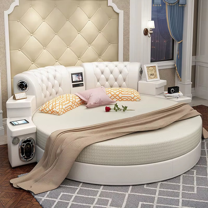 Modern Design Large Wood Frame Double Leather Round Bed