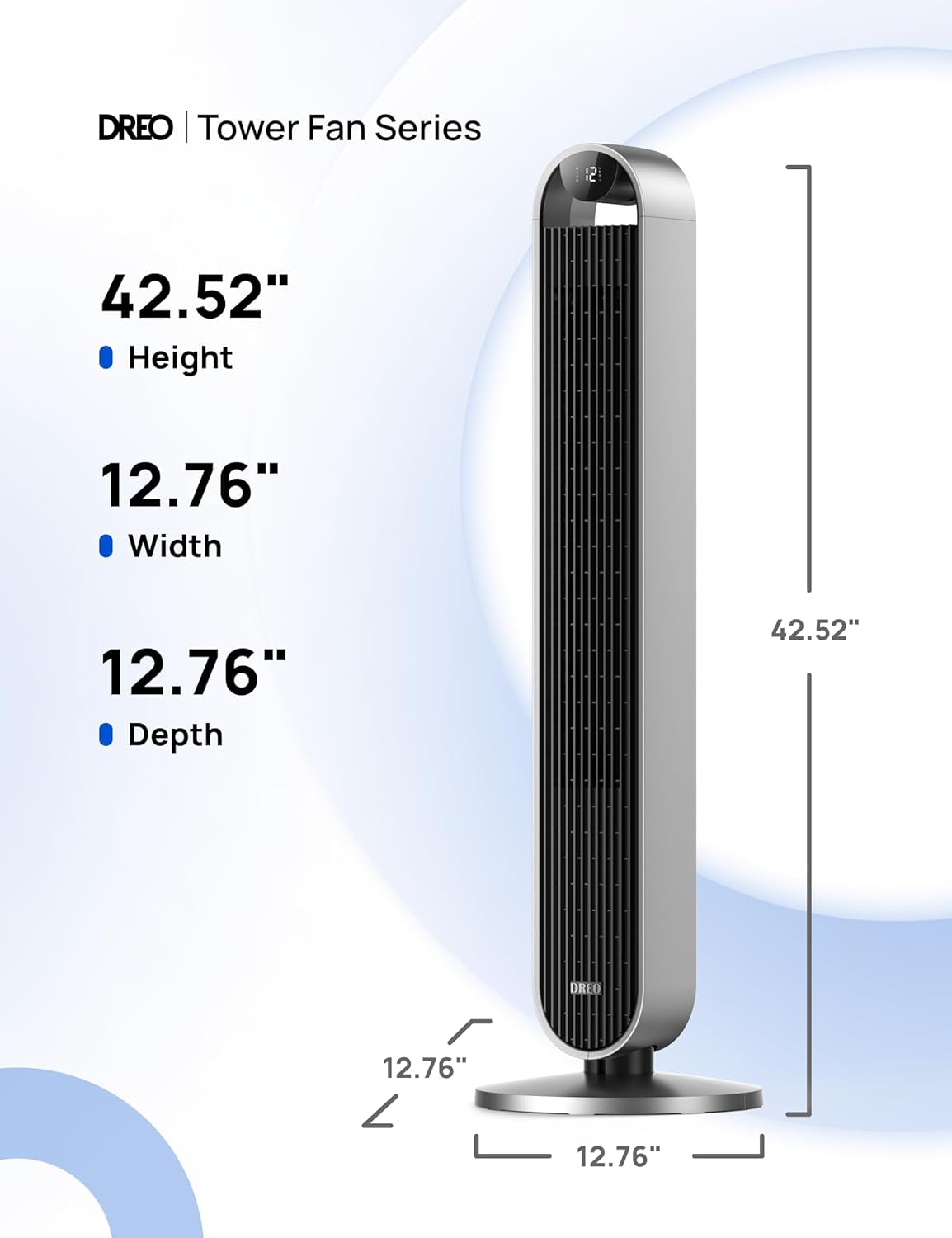 Tower Fan for Bedroom, 42 Inch 120° Oscillating Fan, 25Db Quiet DC Motor, 28Ft/S Velocity Bladeless Standing Fan with 12 Speeds, 4 Modes, 12H Timer Cooling Fans for Home, Living Room, Pilot Max S