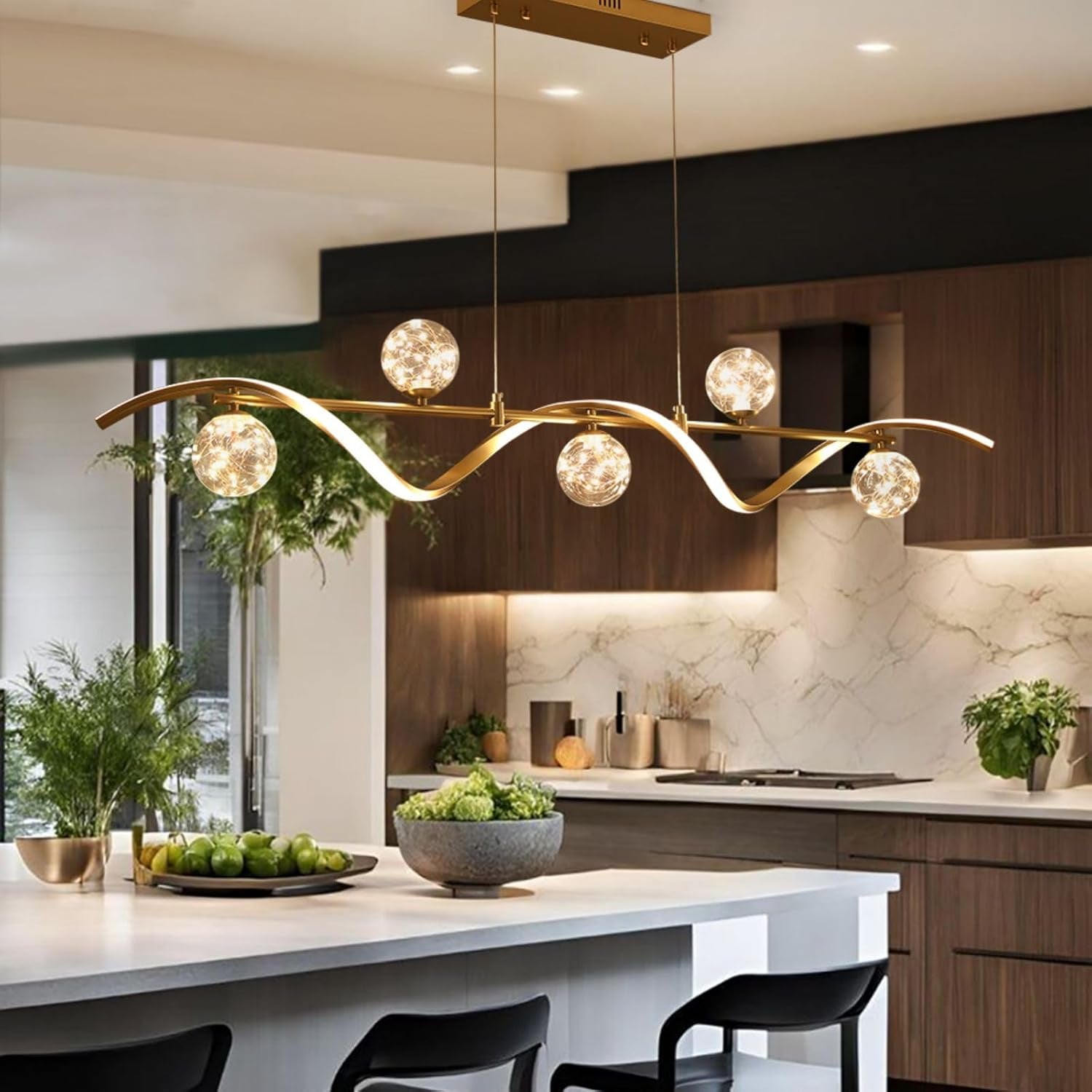 Kitchen Island Light with Glass Globes, 51.2" Gold Chandelier Pendant 