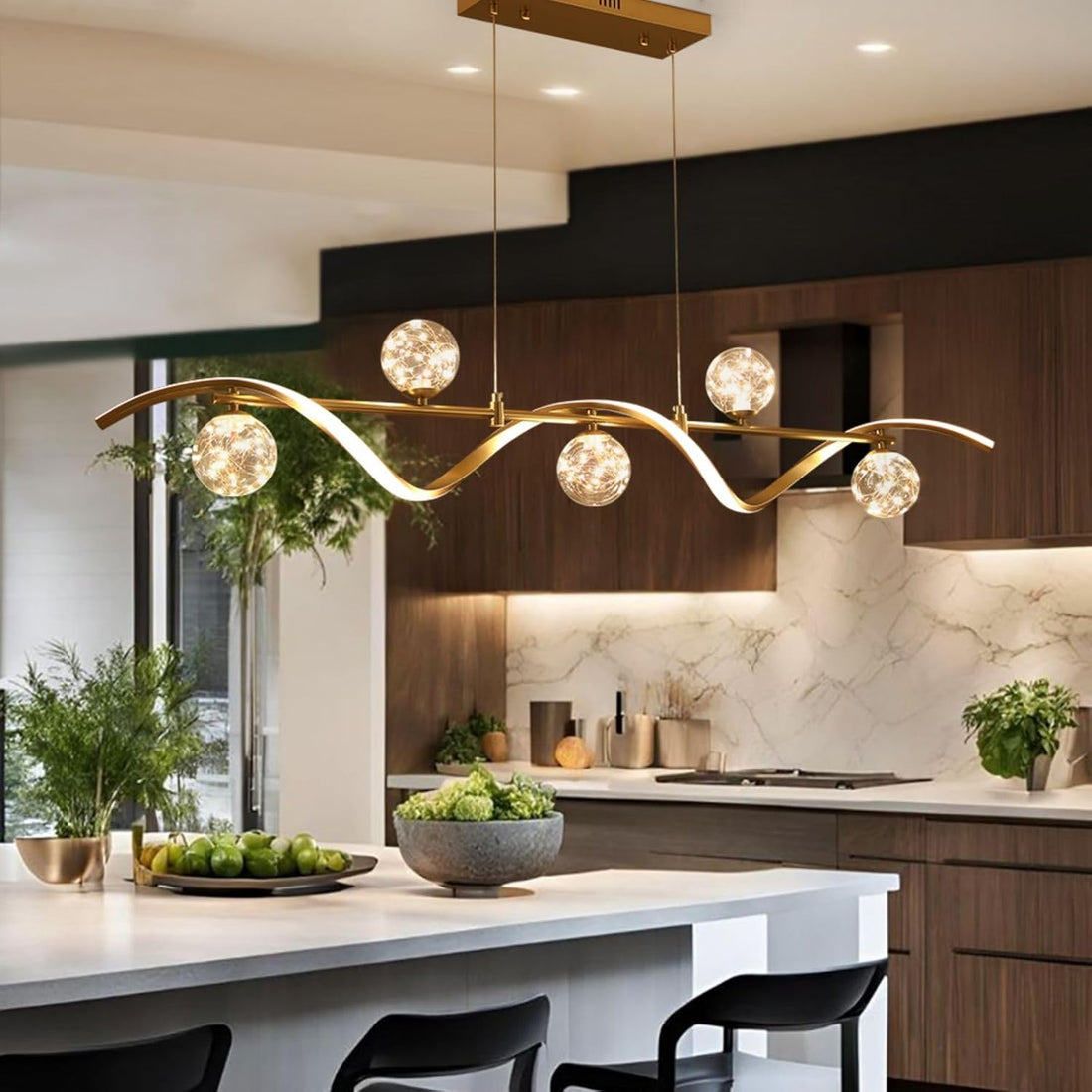 Kitchen Island Light with Glass Globes, 51.2" Gold Chandelier Pendant 