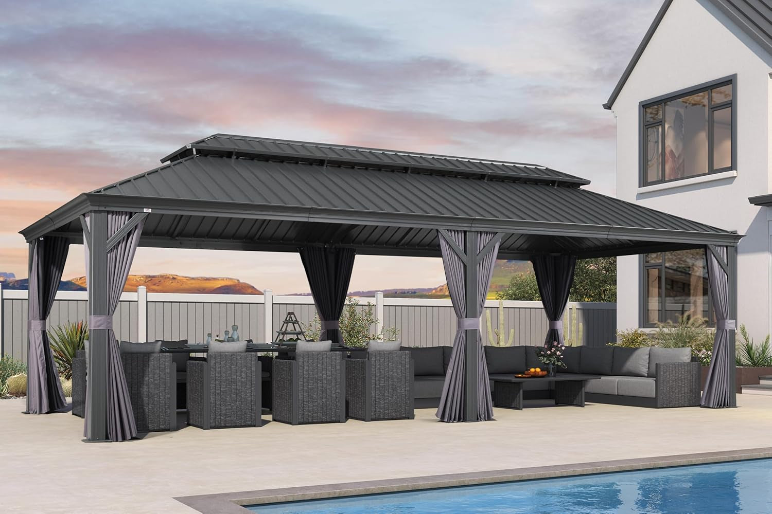 New Outdoor Large Gazebo Permanent Hardtop Double Roof Gazebo
